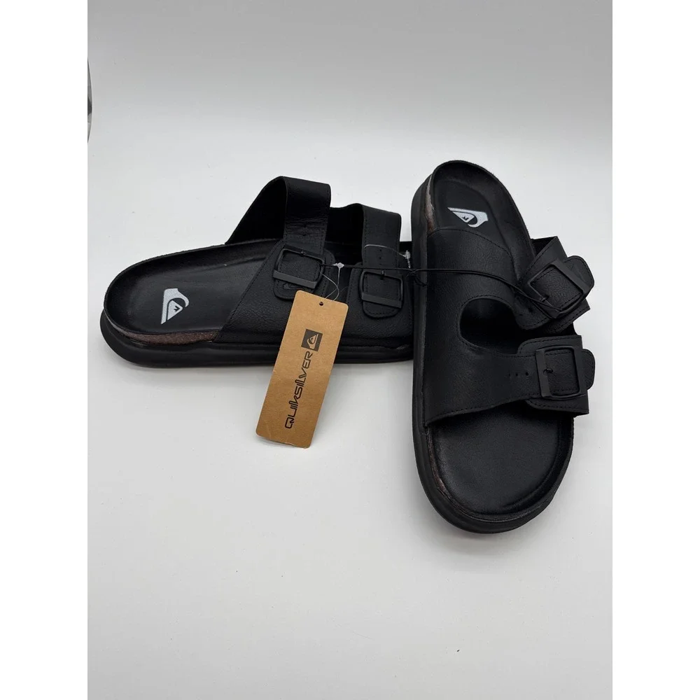 Quiksilver Deck Mens‎ Sandals Black Double Strap Buckle Slides CQ10025M Size 11